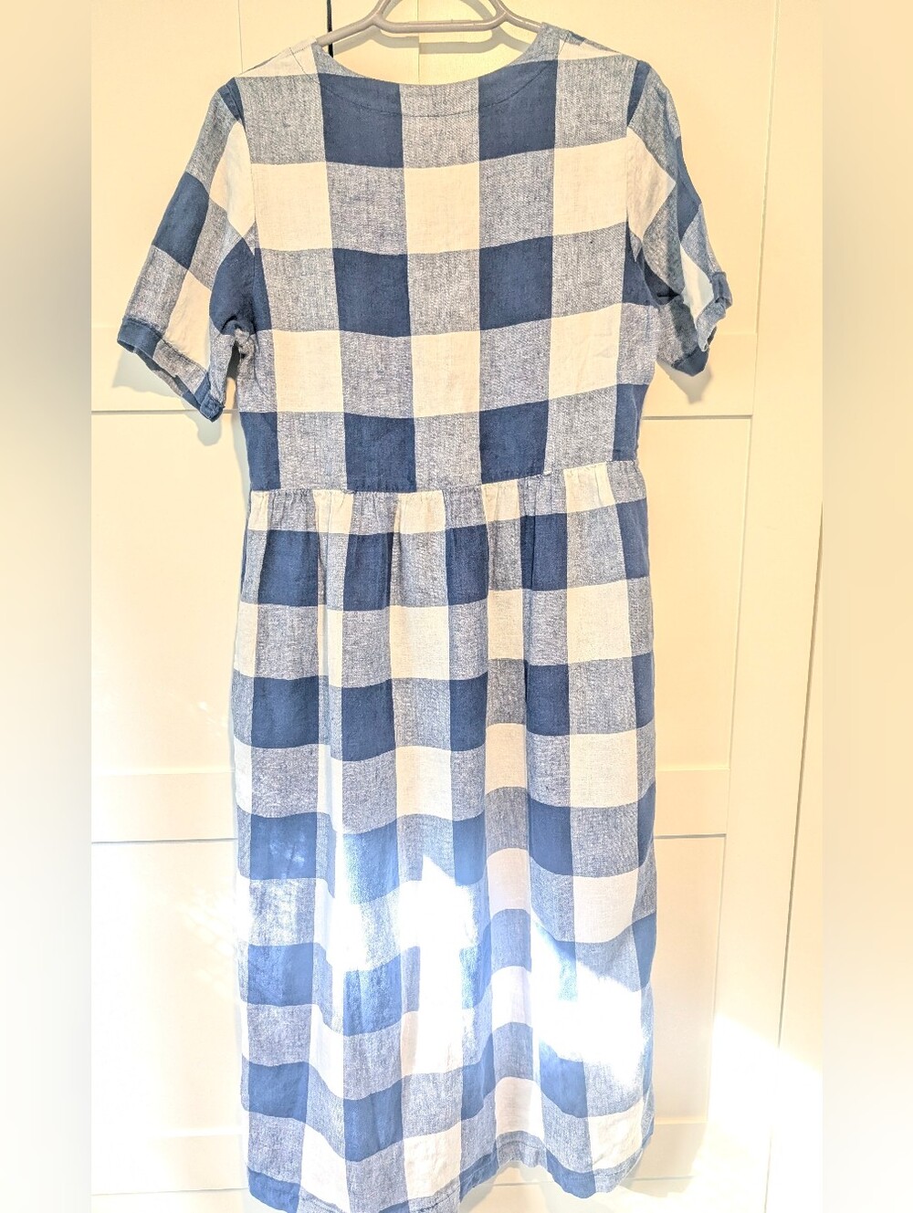 Pyne & Smith Blue & White Check European Linen Maxi Dress -S- - Picture 3 of 11